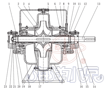 SOW型蝸殼式雙吸清水管道泵結構圖