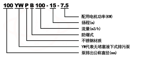 YW無堵塞液下式排汙泵型號意義